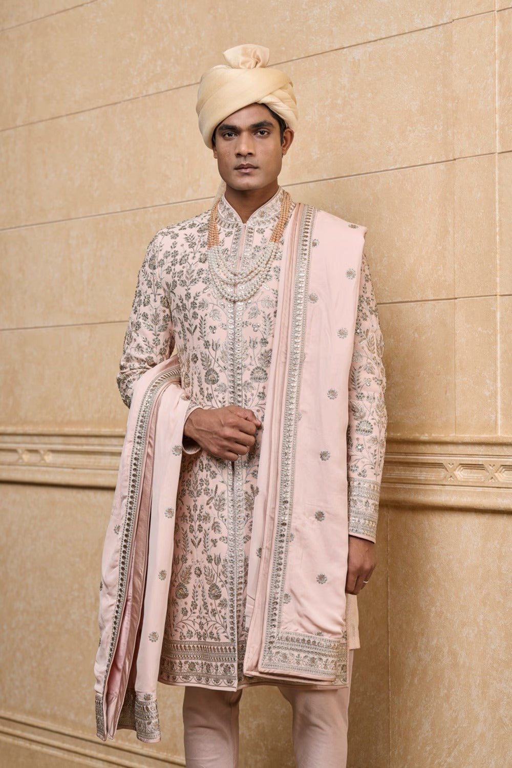 Pastel Pink Ornate Sherwani Set