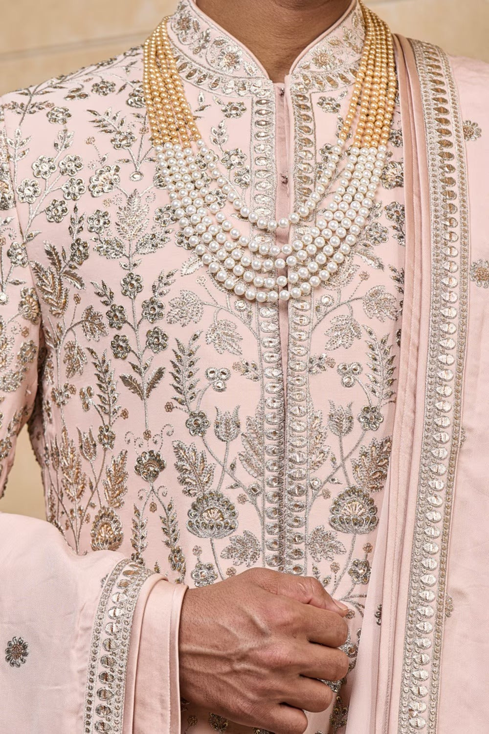 Pastel Pink Ornate Sherwani Set