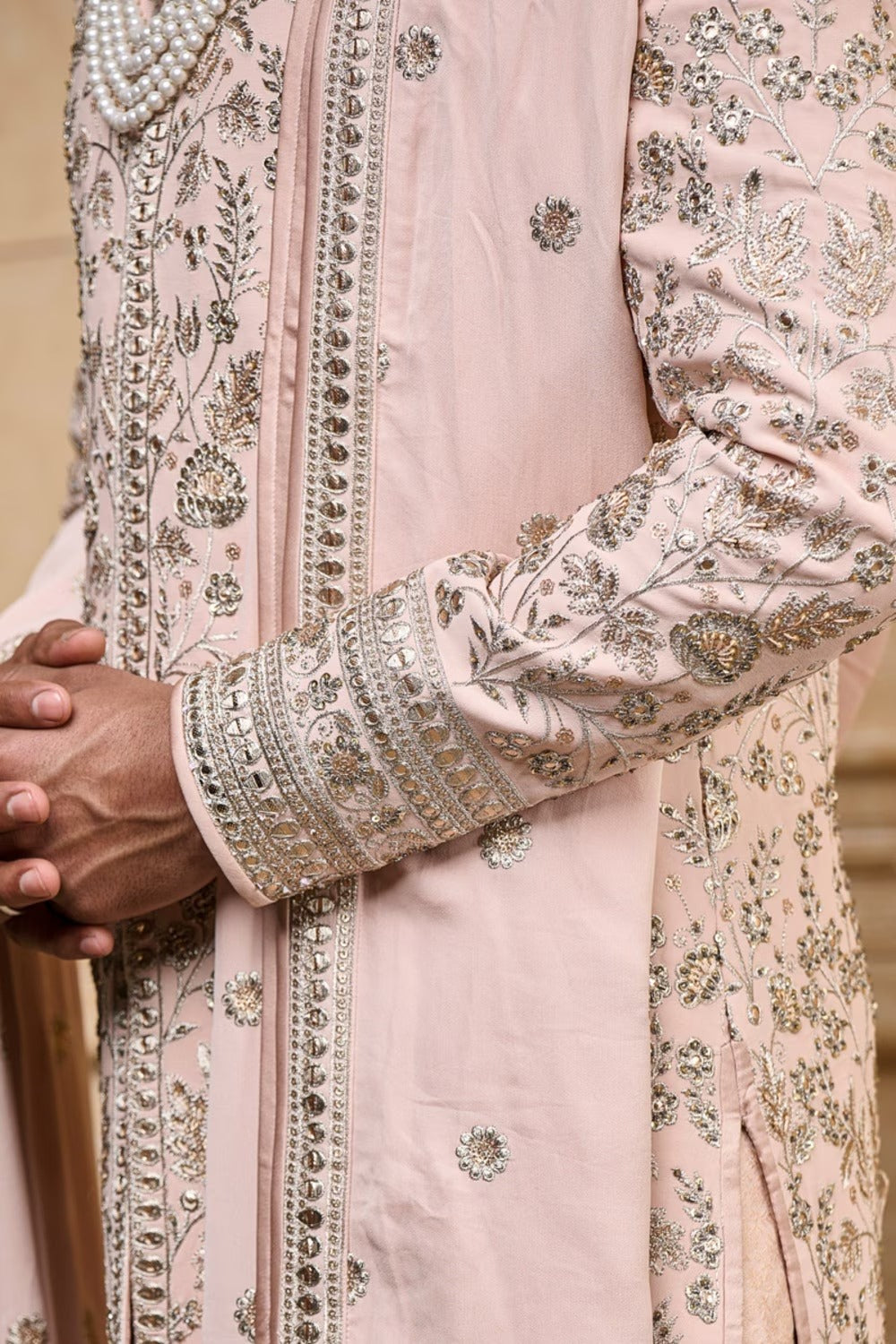 Pastel Pink Ornate Sherwani Set