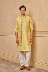 Yellow Long Open Kurta Bundi Set