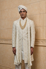 Ivory Embroidered Sherwani Set