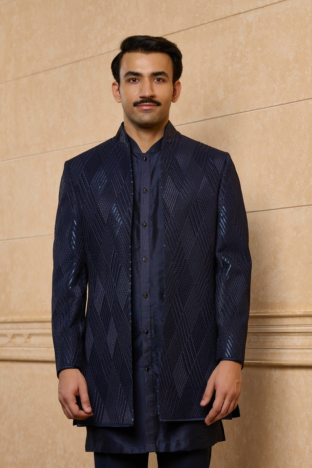 Navy Blue Linework Sherwani Set