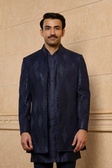 Navy Blue Linework Sherwani Set