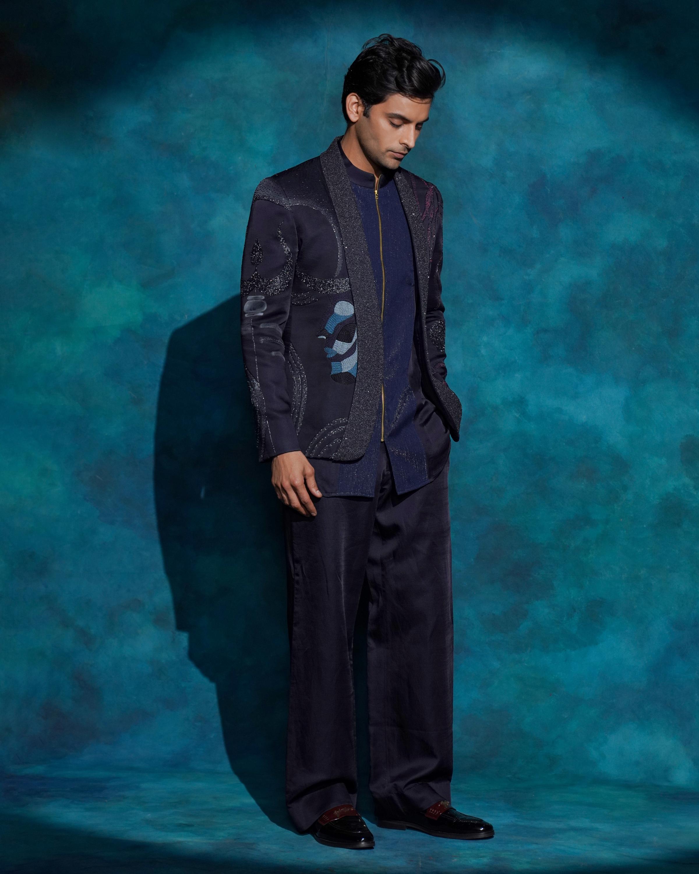 Midnight Blue hand embroidered concept blazer set