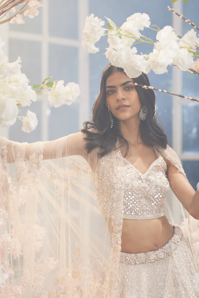 PEACH ORGANZA HAND EMBELLISHED LEHENGA
