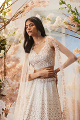 PEACH ORGANZA HAND EMBELLISHED LEHENGA