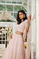 Pink organza  heavily embellished lehenga