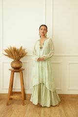 Mint Foil Embroidered Sharara Set