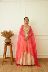 Peach Foil Embroidered Kalidar Set