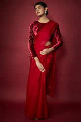 Pink Zari Chiffon Saree Set
