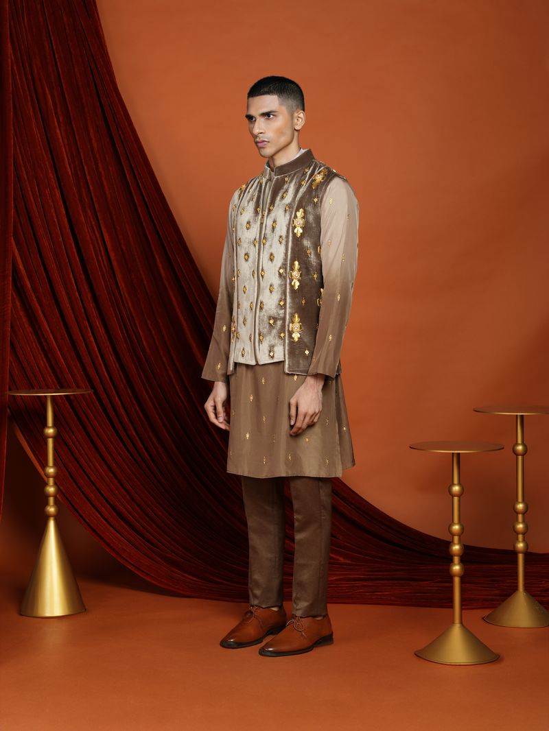 ASHER - BROWN VEST JACKET SET