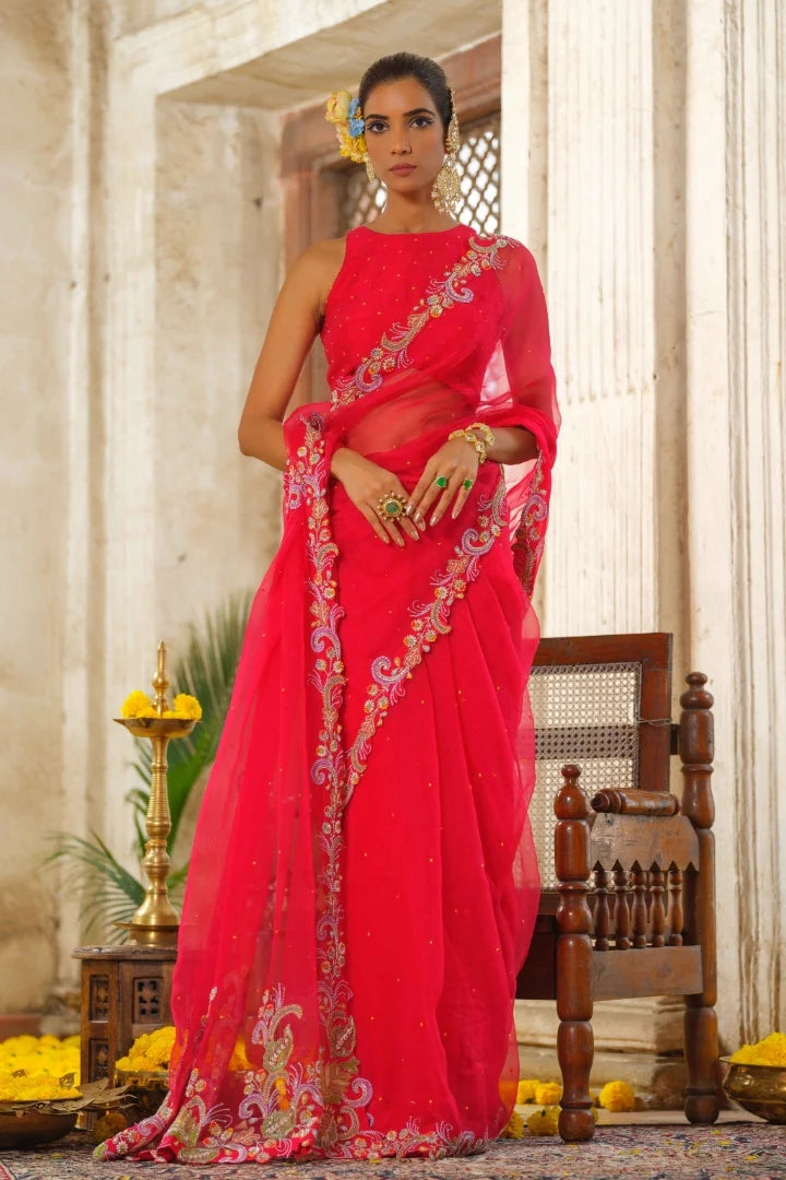 Red Organza Saree