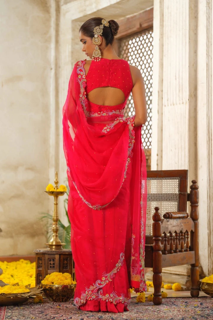 Red Organza Saree