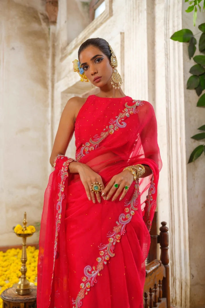 Red Organza Saree