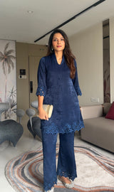 GUNJAN LADHA IN NAVY CUT WORK TUNIC AND BOTTOM SET