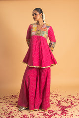Pink Woven Chanderi Sharara Set