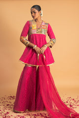 Pink Woven Chanderi Sharara Set