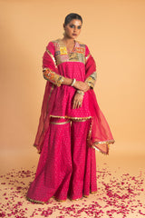 Pink Woven Chanderi Sharara Set