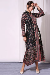 BLACK ETHNIC PRINTED DRESS SET