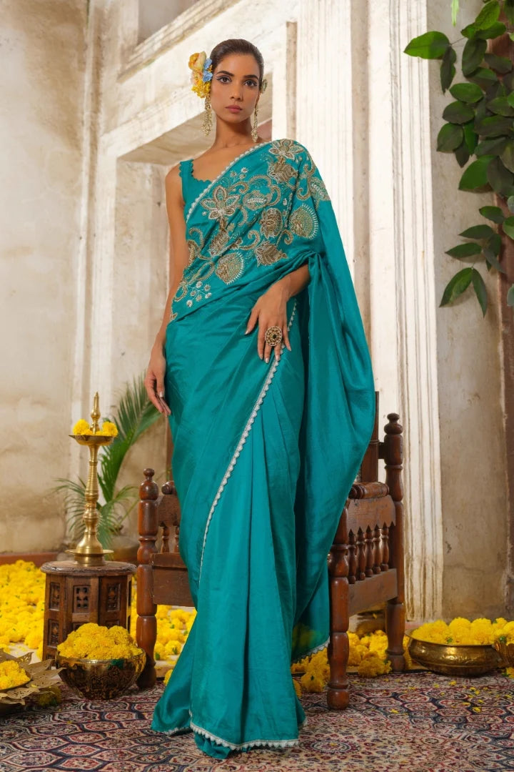 Teal Blue Silk Saree