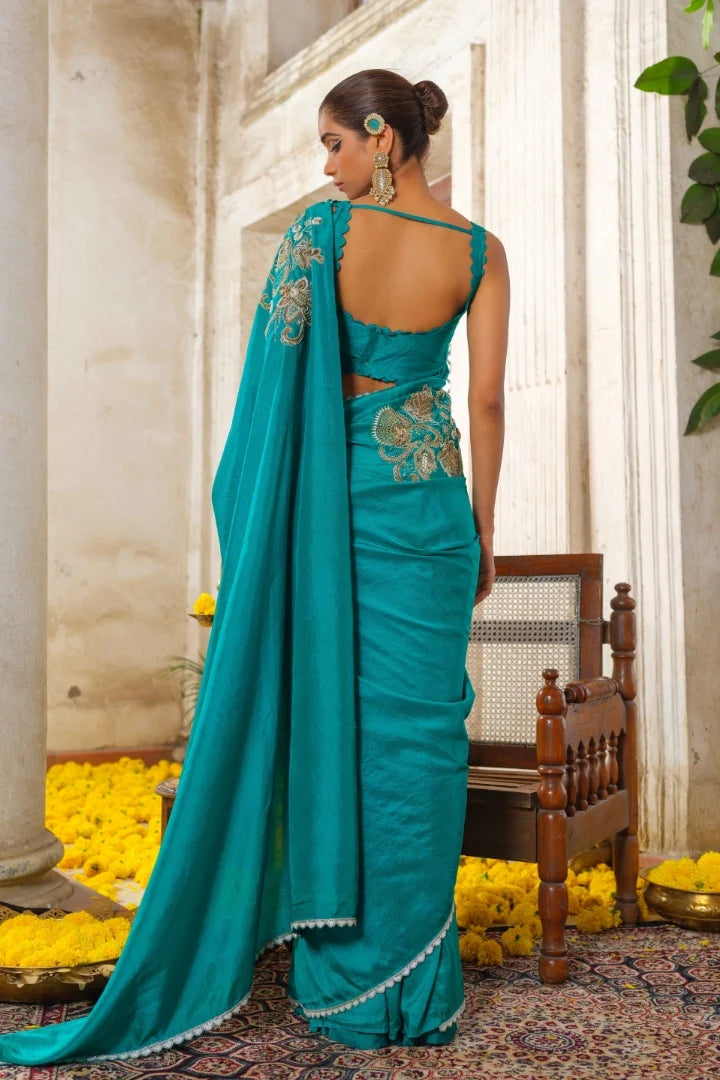 Teal Blue Silk Saree