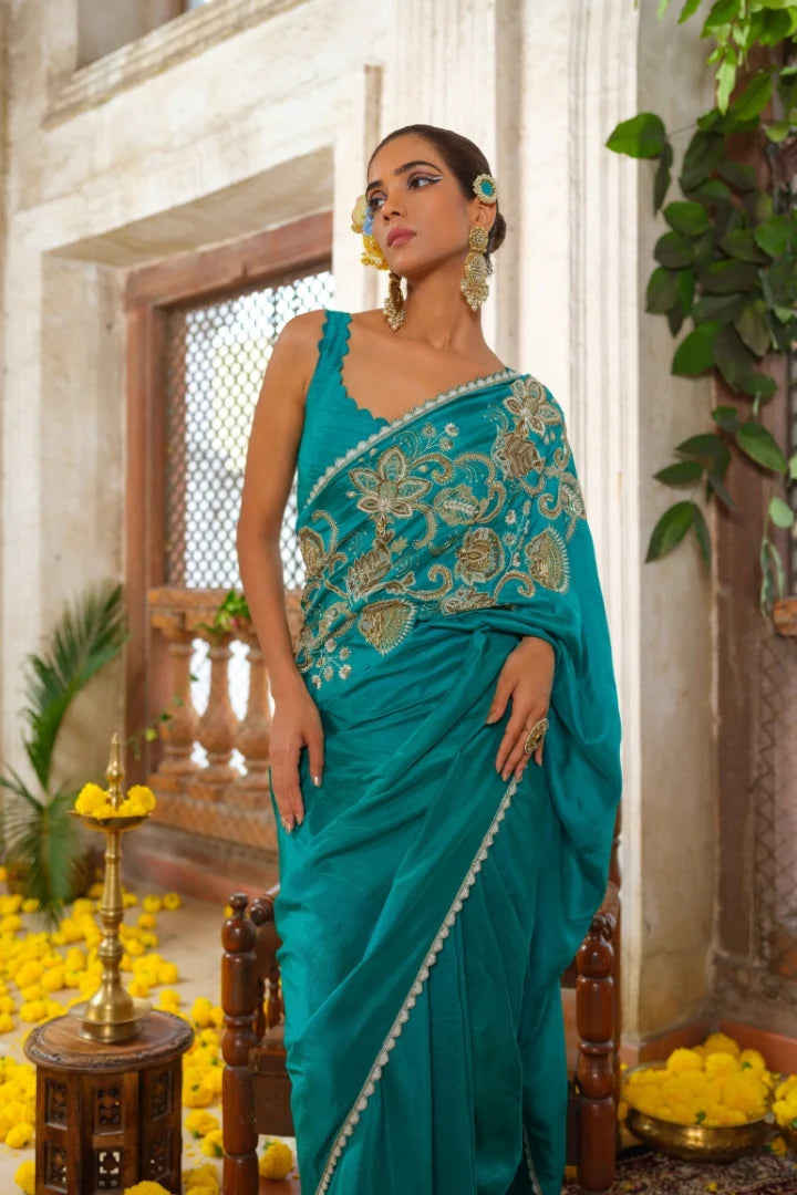 Teal Blue Silk Saree