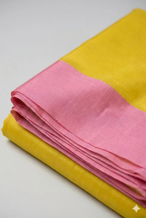 Yellow & Pink Blocked Saree