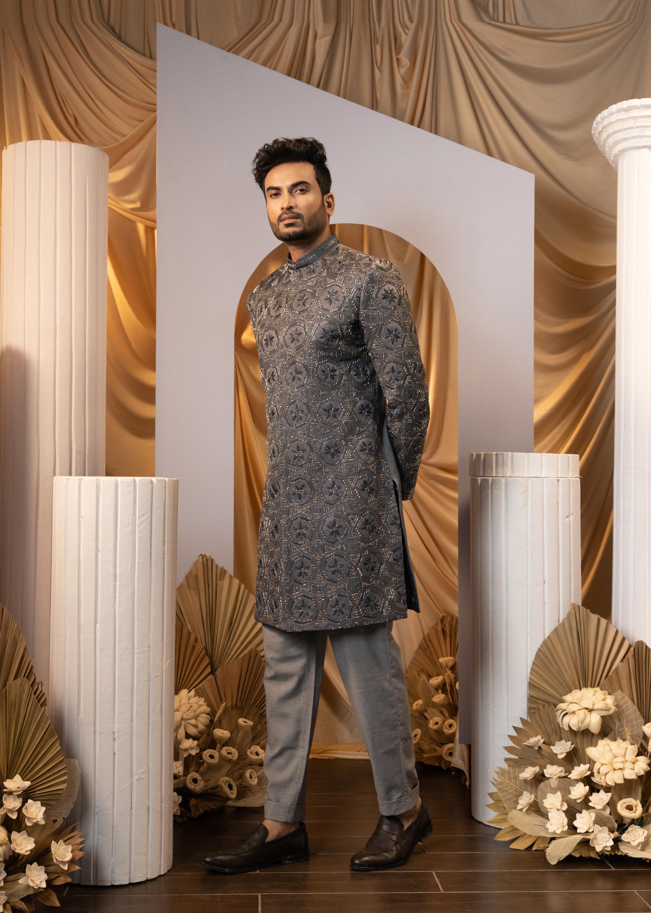 Graphite Glist Achkan Set